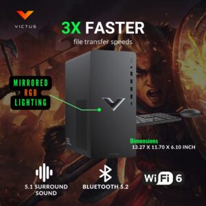 HP 15L Victus Gaming PC, AMD Ryzen 7 5700G(Beat i9-10920X, 4.6 Ghz), 32GB RAM - 2TB PCIe SSD, Radeon RX 6600XT(Beat RTX 3060), Prebuilt Gaming PC Bundle, WiFi 6, 3 DisplayPort, Windows 11 Home, Black