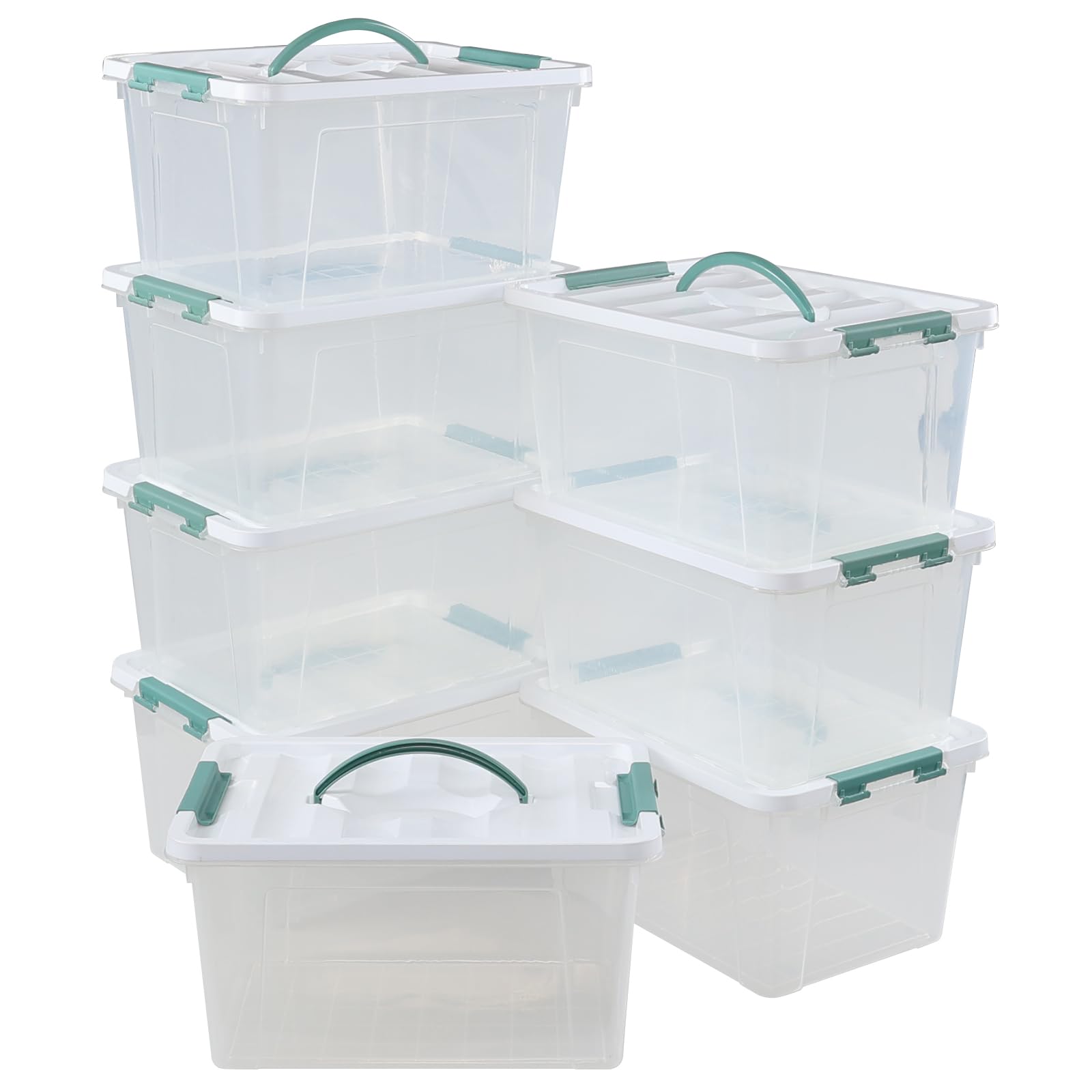 Yuright 8 Pack 14 Quart Plastic Organization Boxes, Clear Lidded Storage Bin with Handle