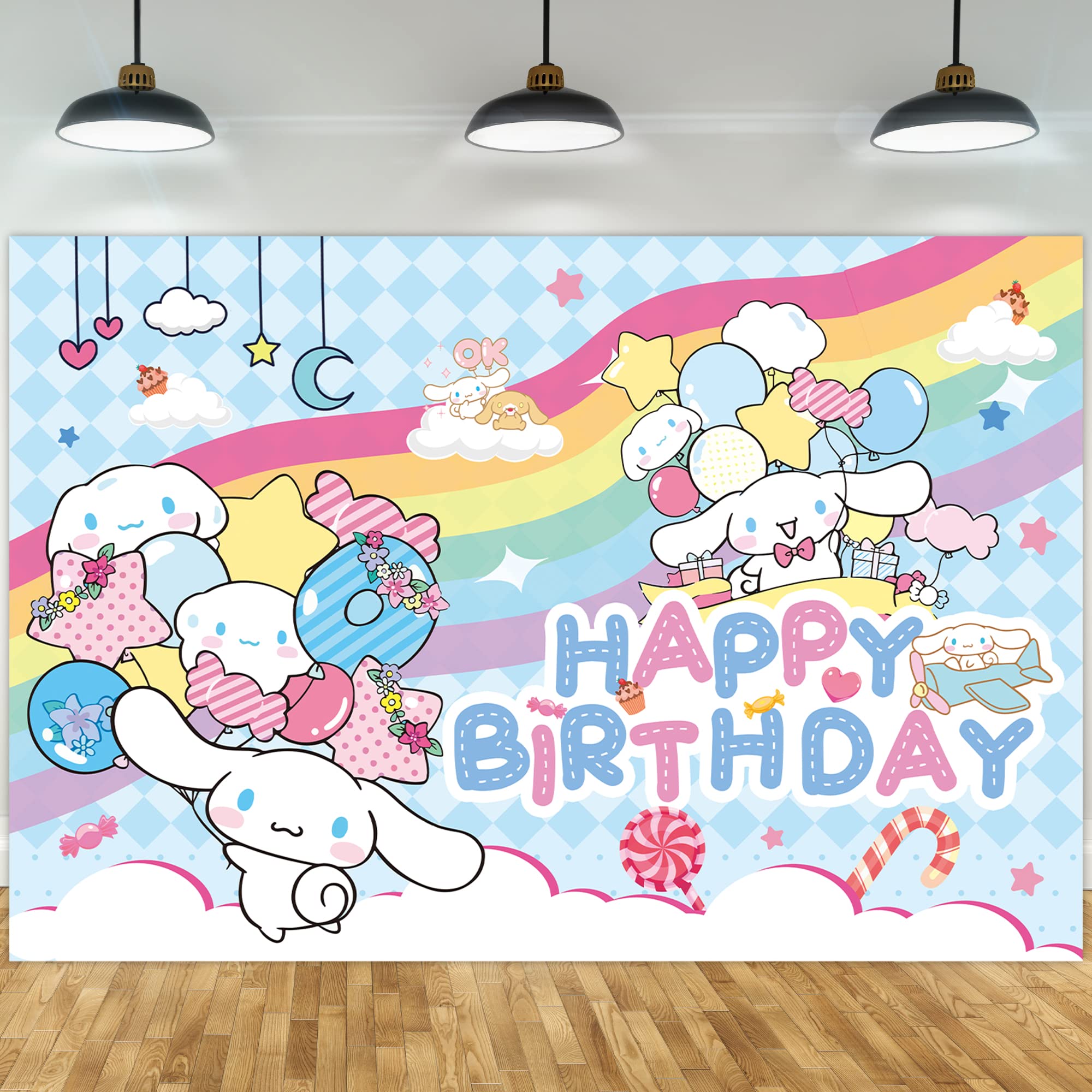 Cute Cartoon Party Supplies, 5 * 3FT Kids Cartoon Backdrop for Birthday, Happy Birthday Backdrop for Party Decorations, Party Favor Banner Decor Photo Background for Girls Boys Birthday Baby Shower