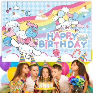 Cute Cartoon Party Supplies, 5 * 3FT Kids Cartoon Backdrop for Birthday, Happy Birthday Backdrop for Party Decorations, Party Favor Banner Decor Photo Background for Girls Boys Birthday Baby Shower