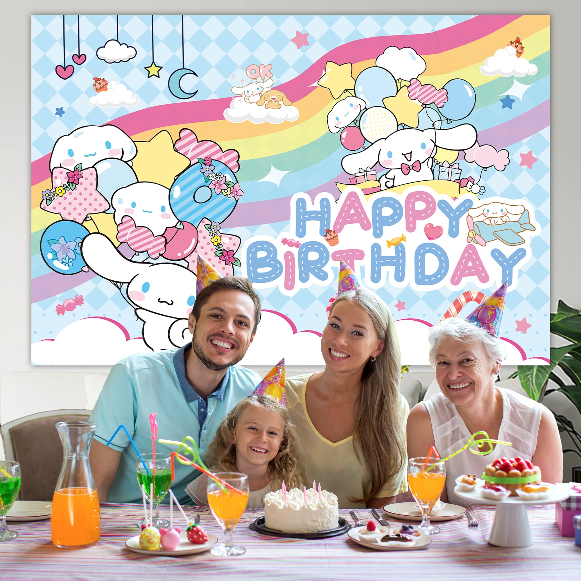 Cute Cartoon Party Supplies, 5 * 3FT Kids Cartoon Backdrop for Birthday, Happy Birthday Backdrop for Party Decorations, Party Favor Banner Decor Photo Background for Girls Boys Birthday Baby Shower