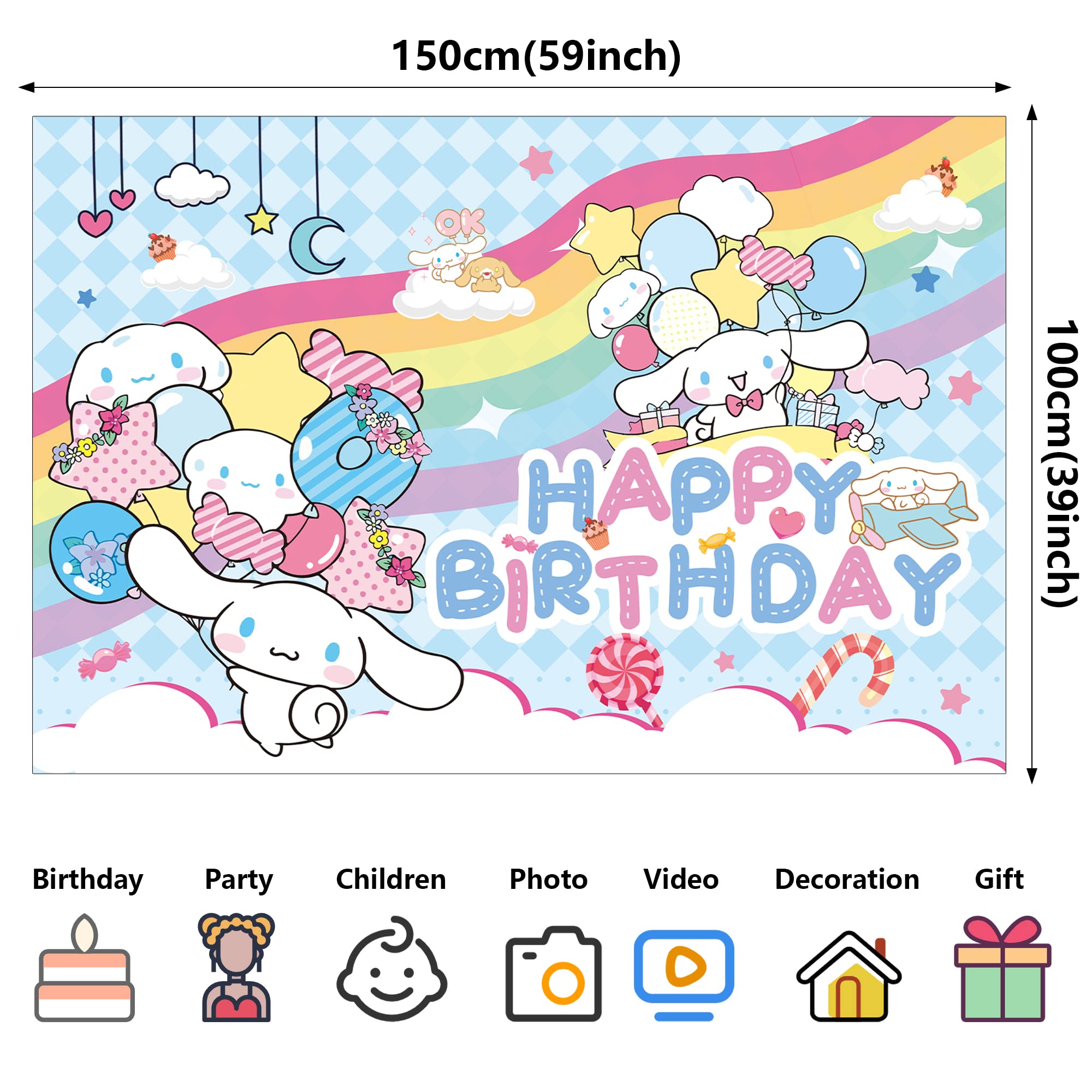 Cute Cartoon Party Supplies, 5 * 3FT Kids Cartoon Backdrop for Birthday, Happy Birthday Backdrop for Party Decorations, Party Favor Banner Decor Photo Background for Girls Boys Birthday Baby Shower