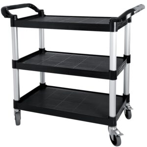 rayfarmo plastic utility cart with wheels, 3 tier rolling cart with lockable wheels, heavy duty 510lbs capacity food service cart for office, restaurant, kitchen, home, warehouse