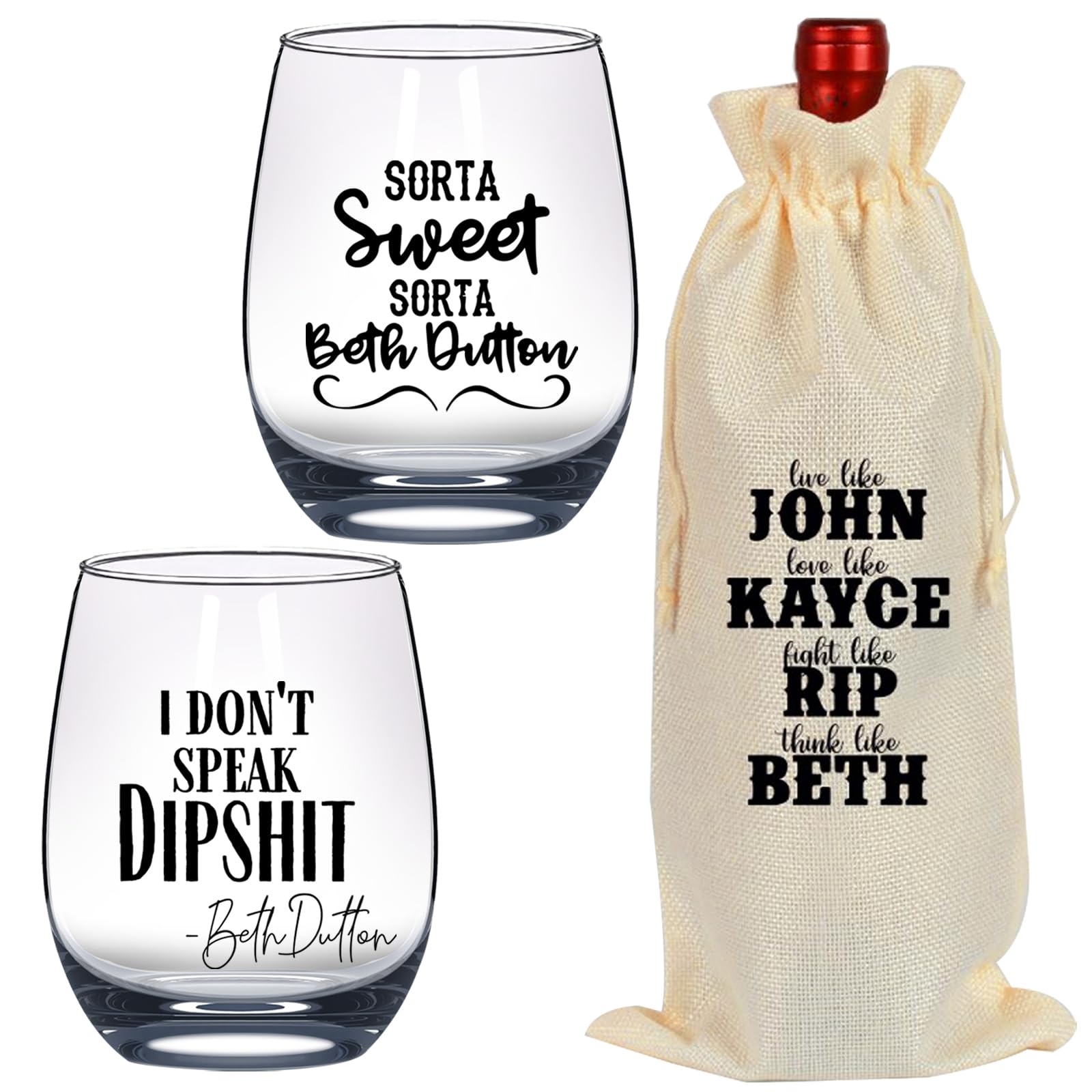 Agifteria TV Show Wine Glasses, Beth Dutton Merchandise, Sorta Sweet Sorta Beth Dutton, Funny Stemless Wine Glass 20 oz Set of 2. New Home Gifts Housewarming Gift Wine Bag Glass