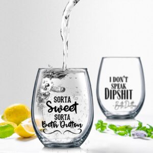 Agifteria TV Show Wine Glasses, Beth Dutton Merchandise, Sorta Sweet Sorta Beth Dutton, Funny Stemless Wine Glass 20 oz Set of 2. New Home Gifts Housewarming Gift Wine Bag Glass