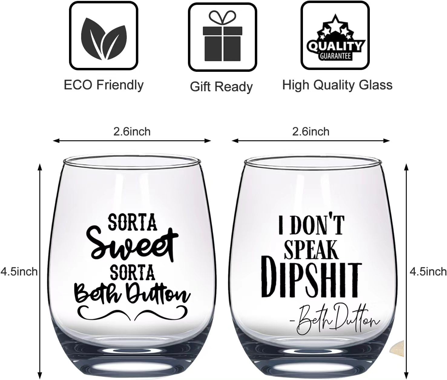 Agifteria TV Show Wine Glasses, Beth Dutton Merchandise, Sorta Sweet Sorta Beth Dutton, Funny Stemless Wine Glass 20 oz Set of 2. New Home Gifts Housewarming Gift Wine Bag Glass