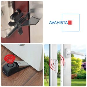 AVAHISTA Ultimate Home Security Bundle 3-in-1 Portable Door Lock Door Stop Alarm 2 Sets of Door/Window Sensor Alarms Heavy Duty Protection for Travel. Home/Apartment Security Package