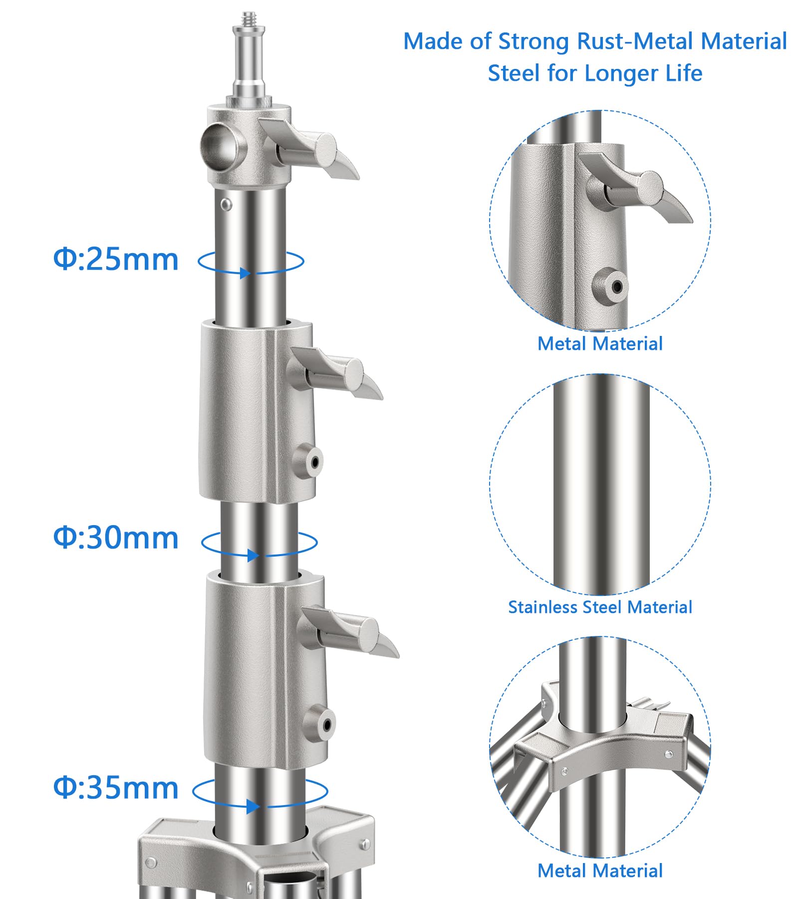 9.2ft/110'' Stainless Steel Light Stand, Sdfghj Heavy Duty Light Stand Photography Tripod with 1/4'' to 3/8'' Screw Adapter for Strobe Flash, LED Ring Light, Monolight, Softbox, Reflector, Speedlight