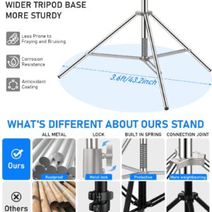 9.2ft/110'' Stainless Steel Light Stand, Sdfghj Heavy Duty Light Stand Photography Tripod with 1/4'' to 3/8'' Screw Adapter for Strobe Flash, LED Ring Light, Monolight, Softbox, Reflector, Speedlight