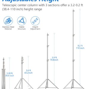 9.2ft/110'' Stainless Steel Light Stand, Sdfghj Heavy Duty Light Stand Photography Tripod with 1/4'' to 3/8'' Screw Adapter for Strobe Flash, LED Ring Light, Monolight, Softbox, Reflector, Speedlight