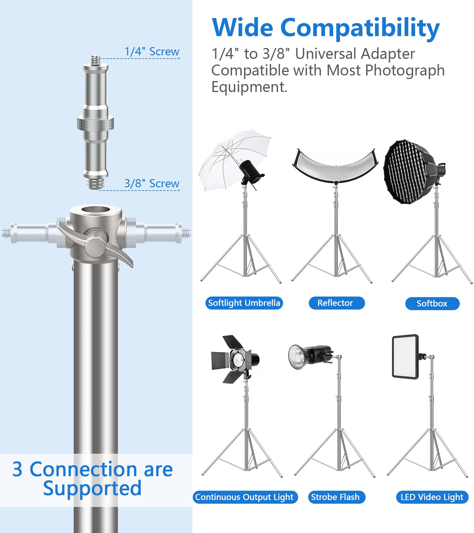 9.2ft/110'' Stainless Steel Light Stand, Sdfghj Heavy Duty Light Stand Photography Tripod with 1/4'' to 3/8'' Screw Adapter for Strobe Flash, LED Ring Light, Monolight, Softbox, Reflector, Speedlight