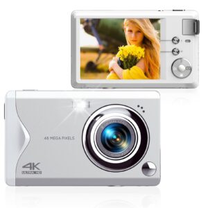 48mp digital camera for photography, 3.0in lcd 4k vlogging camera video camera, 16x digital zoom anti shaking compact point and shoot camera for teens beginners gift (white)