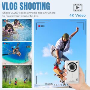 48MP Digital Camera for Photography, 3.0in LCD 4K Vlogging Camera Video Camera, 16X Digital Zoom Anti Shaking Compact Point and Shoot Camera for Teens Beginners Gift (White)