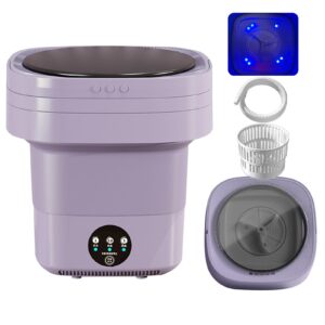 portable washing machine mini washer with drain basket, foldable small washer deep cleaning for underwear, socks, baby clothes, travel, camping, rv, dorm, apartment (purple+blue light)