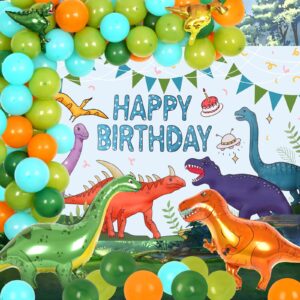 343PCS Dinosaur Party Decorations Set (24 Guest)- Complete Kids Dinosaur Birthday Party Supplies with Dinosaur Backdrop, Tablecloth, Plates, Cups, Cutlery, Balloon Arch, Decorations, and Stickers