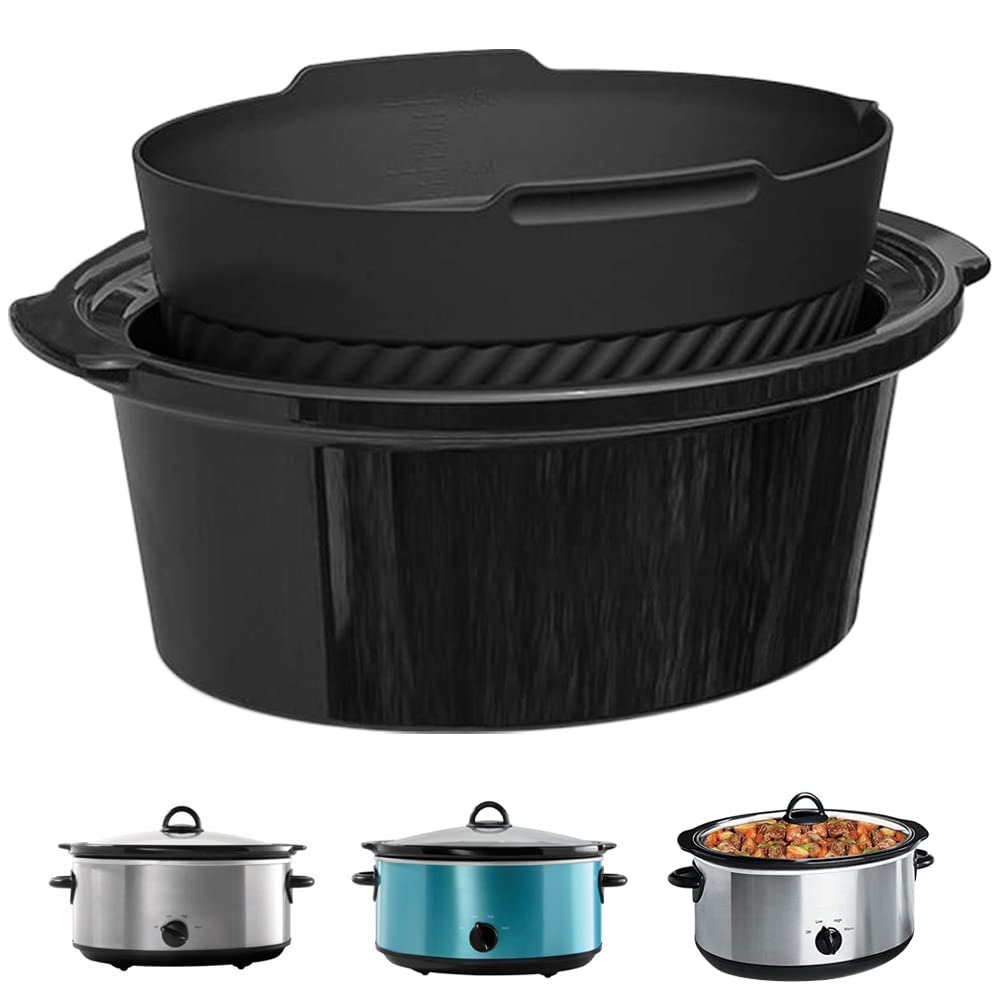 Crock Pot Liner - Silicone, Reusable Food Grade Slow Cookers Liner - Fits Oval CrockPot 6 Quart Slow Cookers and mini crockpot - Leakproof & Dishwasher Safe - Black