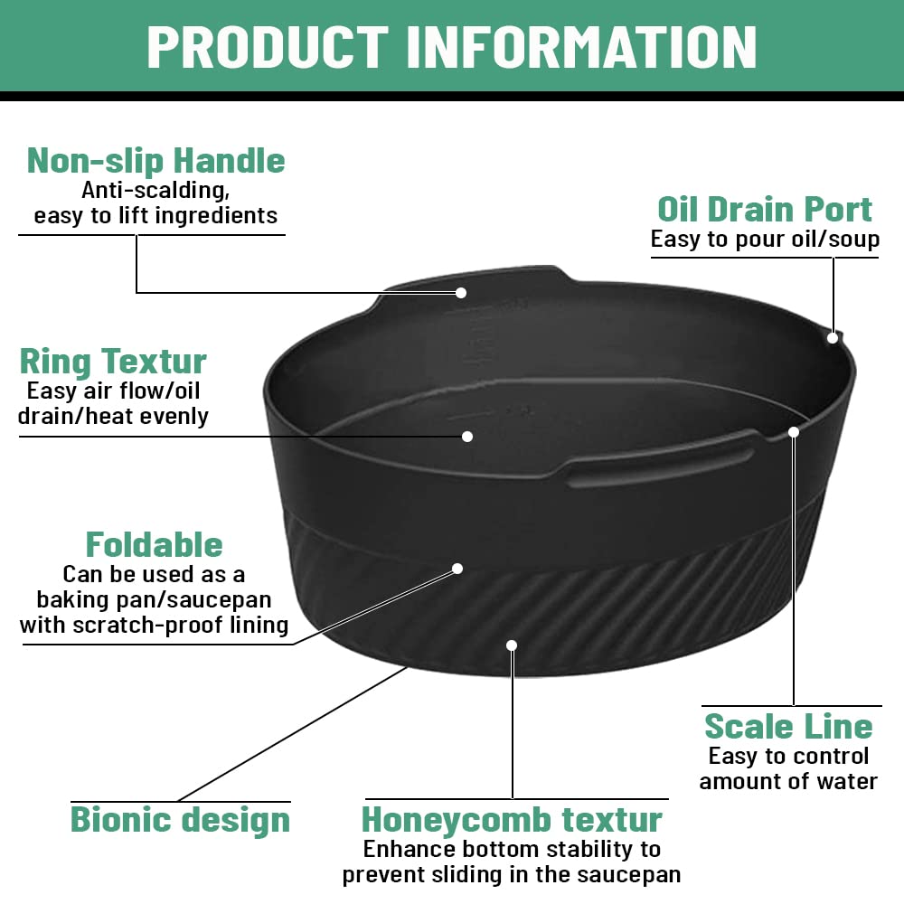 Crock Pot Liner - Silicone, Reusable Food Grade Slow Cookers Liner - Fits Oval CrockPot 6 Quart Slow Cookers and mini crockpot - Leakproof & Dishwasher Safe - Black