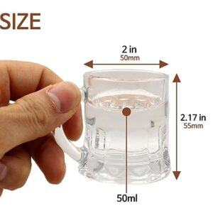 KAZARIKO Korean Shot Glass with Handle Set of 6 or 12, Mini Heavy Base Clear Beer Mugs, Soju Glasses 50 ml/1.8 oz Whiskey, Tequila, Liquor (6Pack)