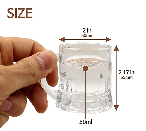 KAZARIKO Korean Shot Glass with Handle Set of 6 or 12, Mini Heavy Base Clear Beer Mugs, Soju Glasses 50 ml/1.8 oz Whiskey, Tequila, Liquor (6Pack)