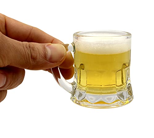 KAZARIKO Korean Shot Glass with Handle Set of 6 or 12, Mini Heavy Base Clear Beer Mugs, Soju Glasses 50 ml/1.8 oz Whiskey, Tequila, Liquor (6Pack)