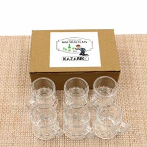 KAZARIKO Korean Shot Glass with Handle Set of 6 or 12, Mini Heavy Base Clear Beer Mugs, Soju Glasses 50 ml/1.8 oz Whiskey, Tequila, Liquor (6Pack)