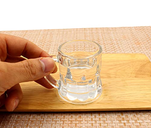 KAZARIKO Korean Shot Glass with Handle Set of 6 or 12, Mini Heavy Base Clear Beer Mugs, Soju Glasses 50 ml/1.8 oz Whiskey, Tequila, Liquor (6Pack)