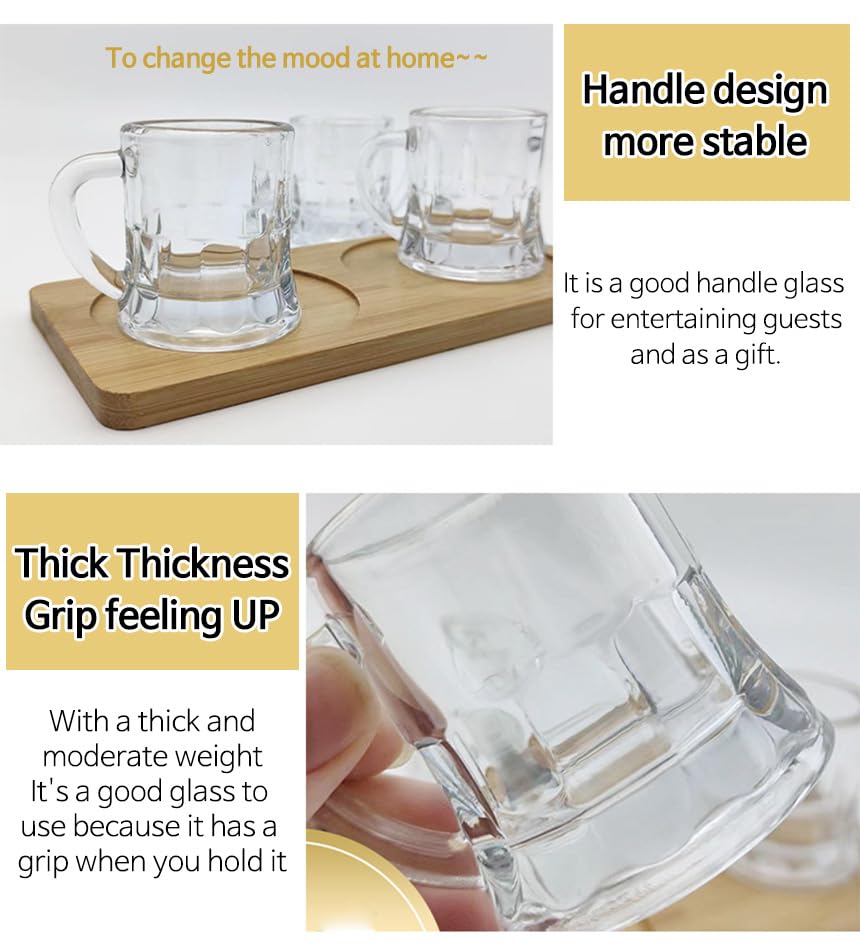 KAZARIKO Korean Shot Glass with Handle Set of 6 or 12, Mini Heavy Base Clear Beer Mugs, Soju Glasses 50 ml/1.8 oz Whiskey, Tequila, Liquor (6Pack)