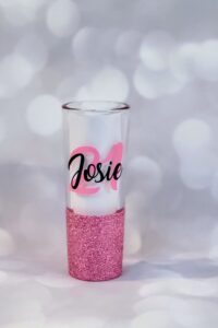 birthday glitter shot glass, age, name (shot, cotton candy)