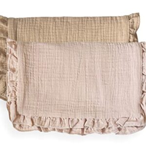 Leyl&Ari Baby Girl Newborn Essentials | Baby Girl Gift | Ruffle Muslin Burp Rags (Dusty Rose & Sand Set)