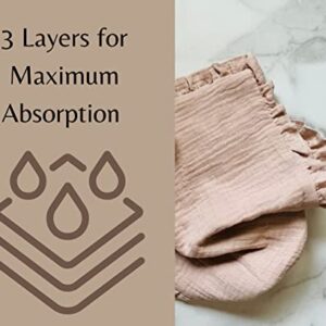 Leyl&Ari Baby Girl Newborn Essentials | Baby Girl Gift | Ruffle Muslin Burp Rags (Dusty Rose & Sand Set)