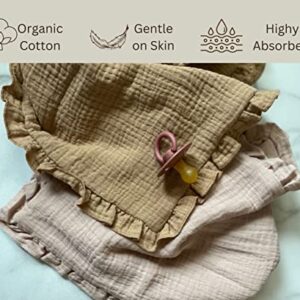 Leyl&Ari Baby Girl Newborn Essentials | Baby Girl Gift | Ruffle Muslin Burp Rags (Dusty Rose & Sand Set)