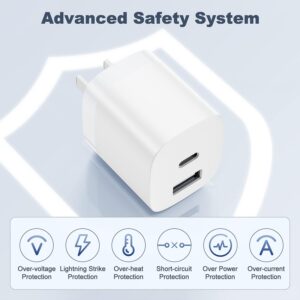 3-Pack Foldable Dual Port Fast Charger,20W USB-C Wall Charger Block PD Power Delivery Fast Charging Block Cube Plug Adapter for iPhone 15/14/13/12/Pro Max, XS/XR/X, iPad Pro, Samsung Galaxy and More