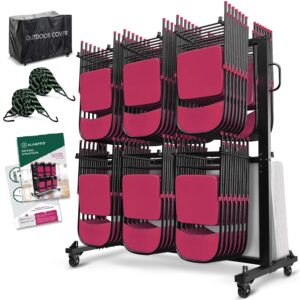 folding chair rack - folding chair cart | folding chair storage rack on wheels - foldable chair holder and table - heavy duty chair dolly | mobile trolley with 84 chairs capacity & outdoor cover
