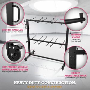 Folding Chair Rack - Folding Chair Cart | Folding Chair Storage Rack on Wheels - Foldable Chair Holder and Table - Heavy Duty Chair Dolly | Mobile Trolley with 84 Chairs Capacity & Outdoor Cover