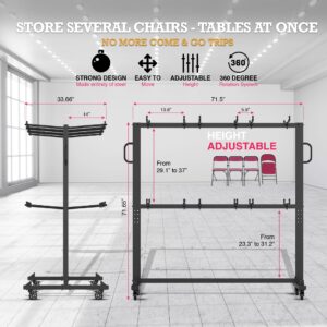 Folding Chair Rack - Folding Chair Cart | Folding Chair Storage Rack on Wheels - Foldable Chair Holder and Table - Heavy Duty Chair Dolly | Mobile Trolley with 84 Chairs Capacity & Outdoor Cover