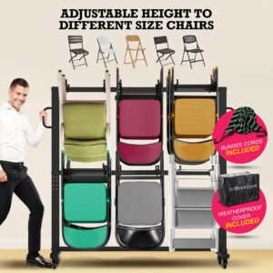 Folding Chair Rack - Folding Chair Cart | Folding Chair Storage Rack on Wheels - Foldable Chair Holder and Table - Heavy Duty Chair Dolly | Mobile Trolley with 84 Chairs Capacity & Outdoor Cover