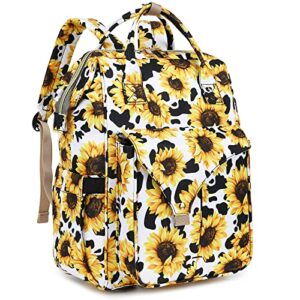 mimfutu sunflower cow print laptop backpack college school backpack bookbags nurse backpacks travel bags casual daypacks for women girls fits 15.6 inch notebook