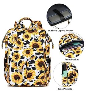 Mimfutu Sunflower Cow Print Laptop Backpack College School Backpack Bookbags Nurse Backpacks Travel Bags Casual Daypacks for Women Girls Fits 15.6 Inch Notebook