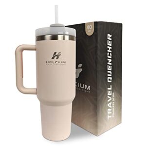 helcium travel quencher tumbler with lid and straw – practical tumbler with handle for water, coffee, tea, juice –hot and cold 40oz tumbler with handle –insulated stainless steel tumblers