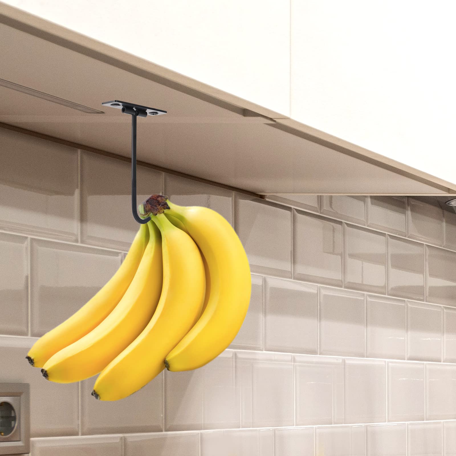 DAJIANG Banana Hook, Metal Banana Hanger Under Cabinet to Keep Bananas Fresh, Banana Holder for Bananas or Other Kitchen Items (Black)