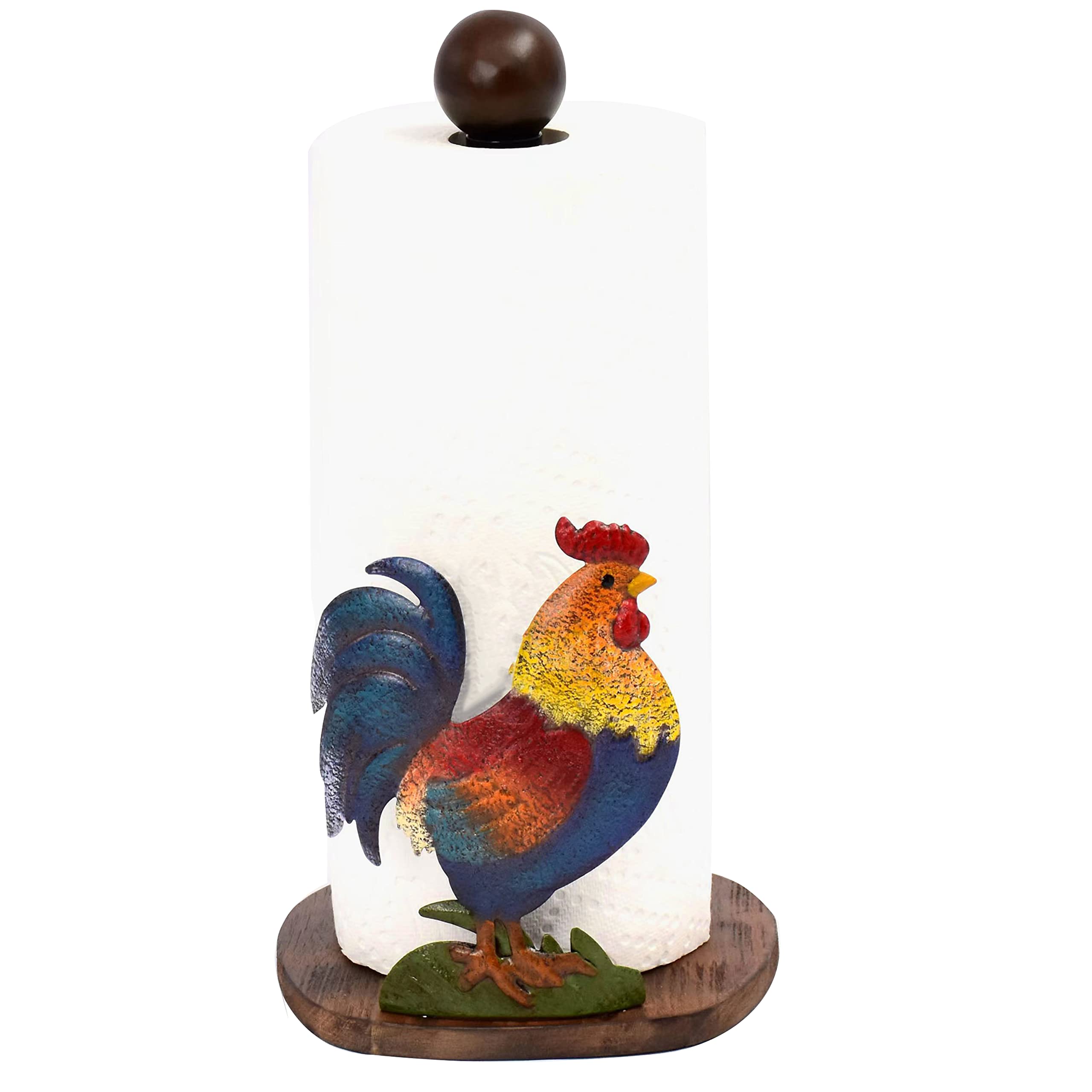 Paper Towel Holder Stand, Paper Towel Holder Countertop Wood with Rooster Decorations for Kitchen Farmhouse Villa Apartment Rooster Decor (Rooster)