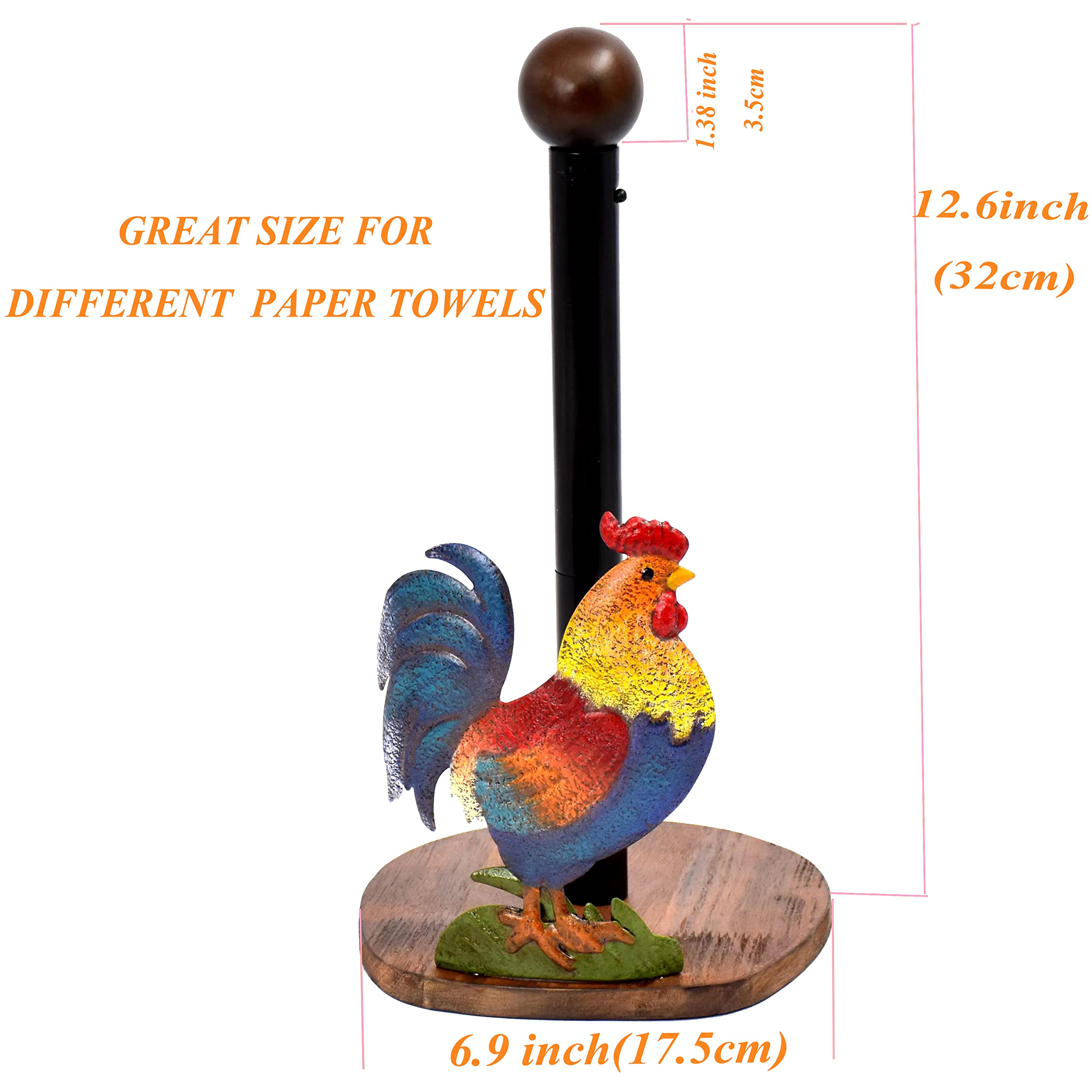 Paper Towel Holder Stand, Paper Towel Holder Countertop Wood with Rooster Decorations for Kitchen Farmhouse Villa Apartment Rooster Decor (Rooster)