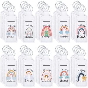 ctosree 40 pcs bohemian rainbow lipstick holder with inspirational words portable clip on lip gloss sleeve pouch keychain boho pocket lip balm holder for travel graduation gifts, 10 pattern