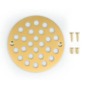 Poyde 4 Inch Screw-in Round Shower Drain Cover Replacement Floor Drainer with Screws (Brushed Golden)