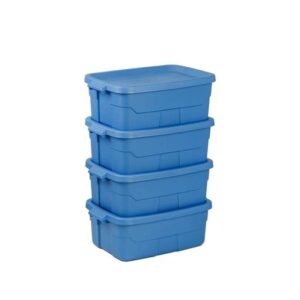 cx rugged tote, 10-gallon rugged storage container & standard snap lid, (8.8”h x 24.2”w x 16.2”d), stackable organization tote [4 pack]