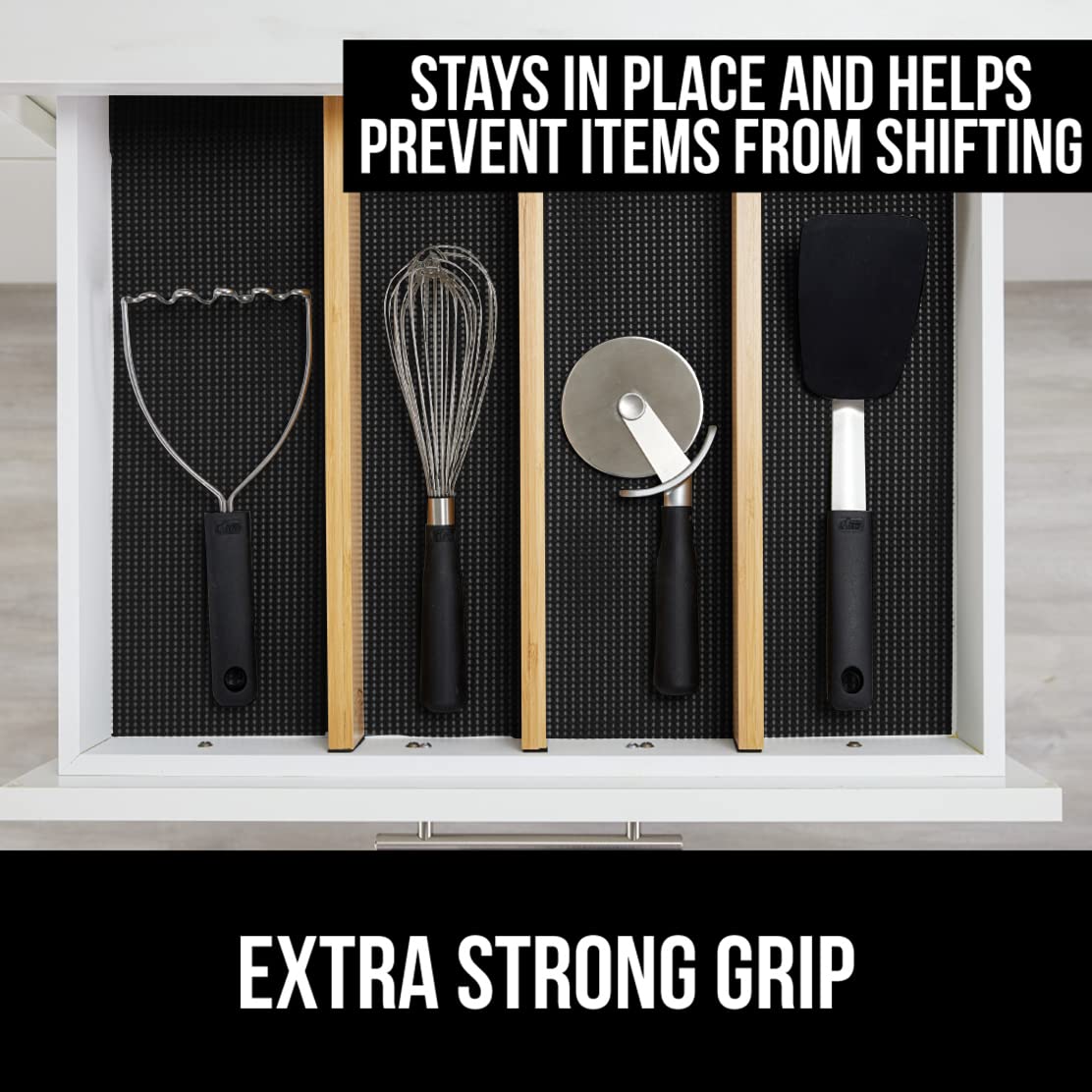 Gorilla Grip Drawer and Shelf Liner and Durable Kitchen Cutting Board, Shelf Liner Size 17.5 in x 10 FT, Strong Grip, Cutting Board Set of 3, Nonslip Handle and Border, Both in Black, 2 Item Bundle