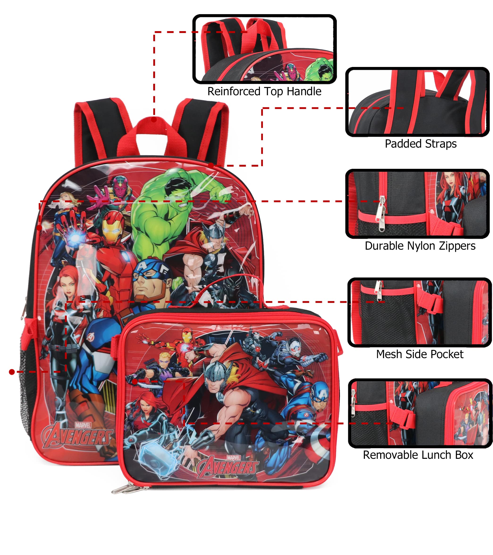 Ruz Marvel Avengers Backpack With Detachable Lunch Box (Red Multi)