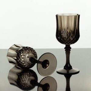 efavormart 6 pack | 8oz black crystal cut reusable plastic wine glasses, disposable cocktail goblets