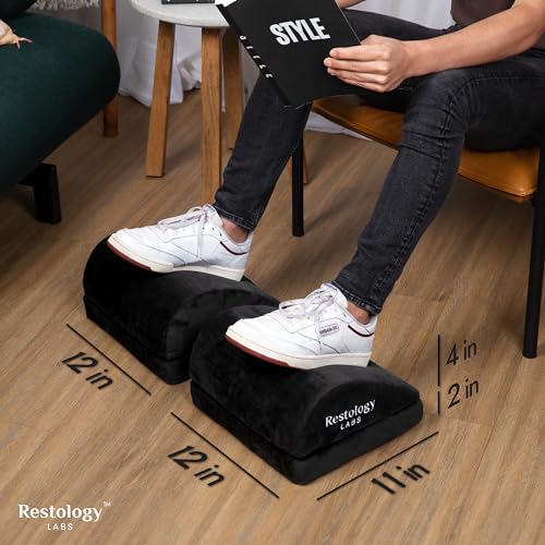 Restology Labs | Adjustable Width, Double Footrest for Under Desk - Adjustable Height, Width & Placement Foot Rest to find That Perfect Position, 24in Wide