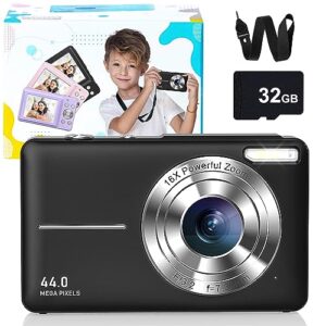 zostuic black pocket digital camera for photography and video with 32g sd card and rechargeable battery, small camera for kids teens boys girls seniors birthday festival daily gift